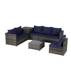 6-Piece Wicker Sectional Sofa Set with Corner & Glass Table