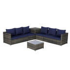 6-Piece Wicker Sectional Sofa Set with Corner & Glass Table