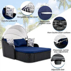 79.9 PE Rattan Daybed Sunbed with Adjustable Canopy