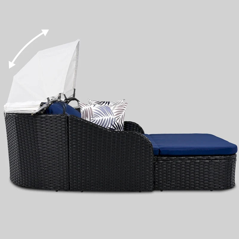 79.9 PE Rattan Daybed Sunbed with Adjustable Canopy