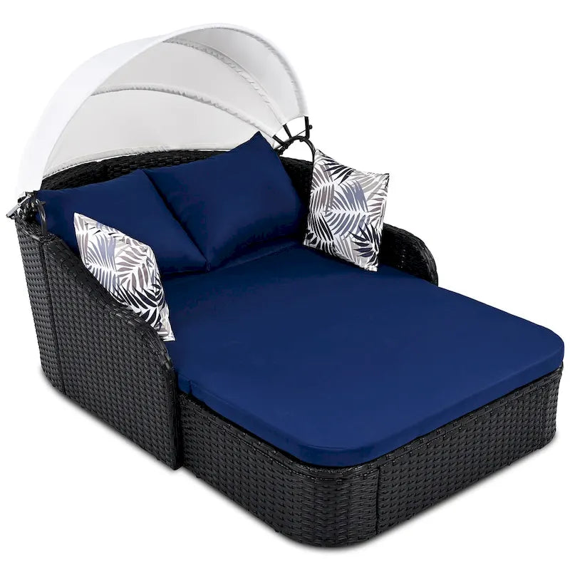 79.9 PE Rattan Daybed Sunbed with Adjustable Canopy