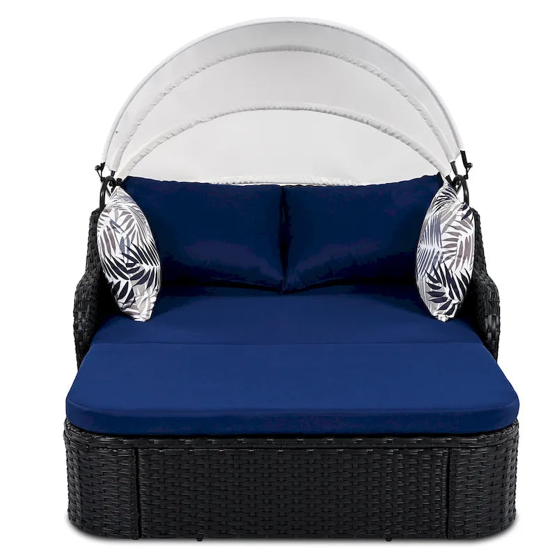 79.9 PE Rattan Daybed Sunbed with Adjustable Canopy