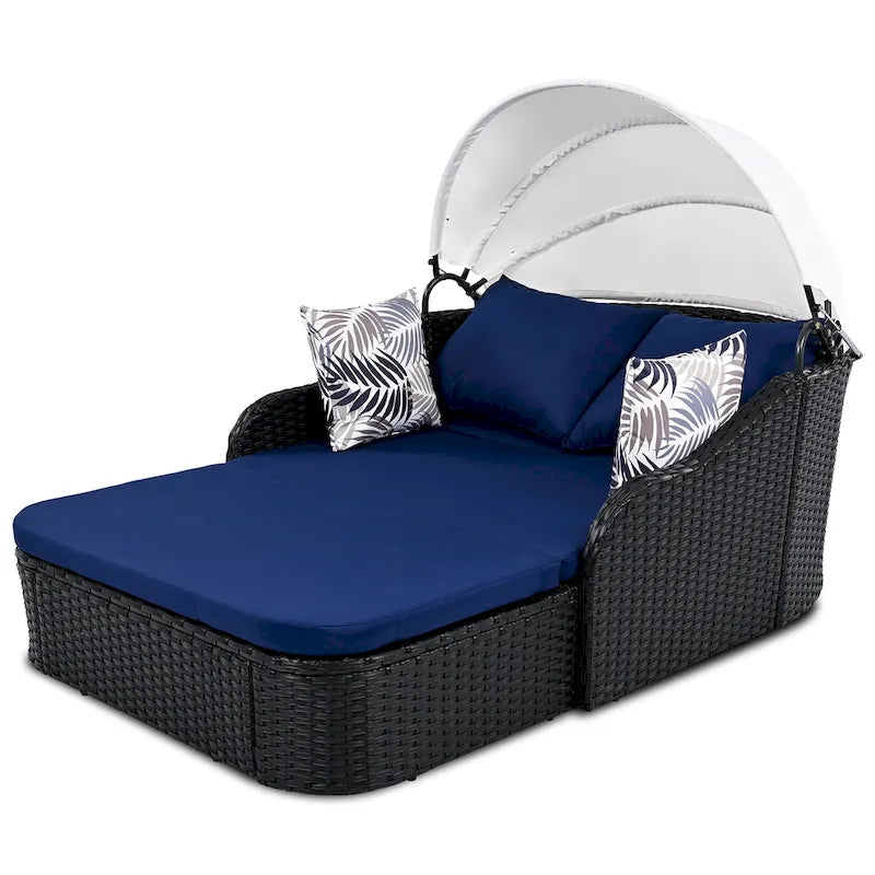 79.9 PE Rattan Daybed Sunbed with Adjustable Canopy