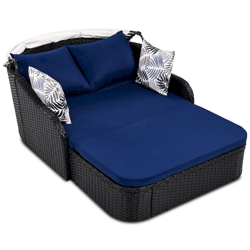 79.9 PE Rattan Daybed Sunbed with Adjustable Canopy