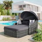 79.9 PE Rattan Daybed Sunbed with Adjustable Canopy