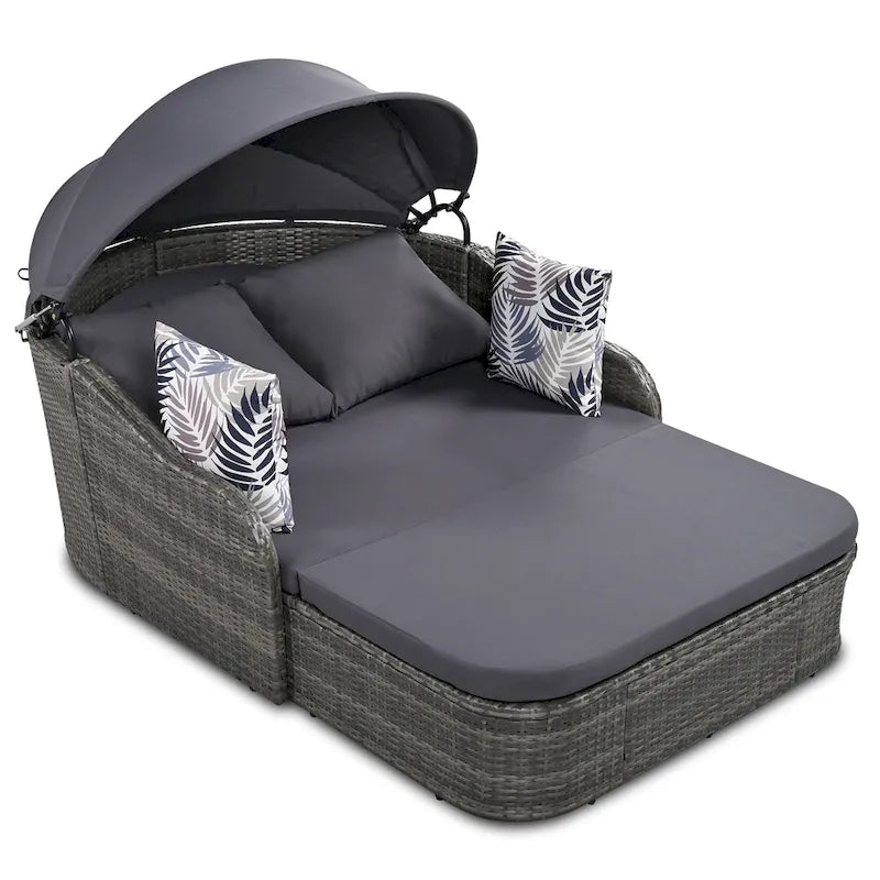 79.9 PE Rattan Daybed Sunbed with Adjustable Canopy