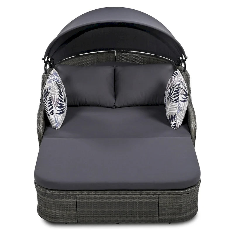 79.9 PE Rattan Daybed Sunbed with Adjustable Canopy