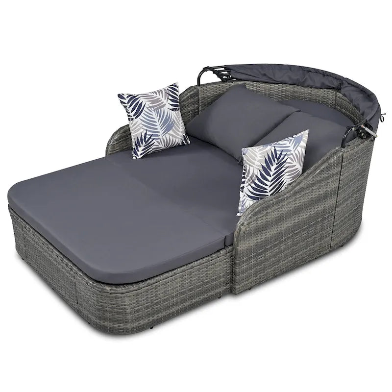 79.9 PE Rattan Daybed Sunbed with Adjustable Canopy