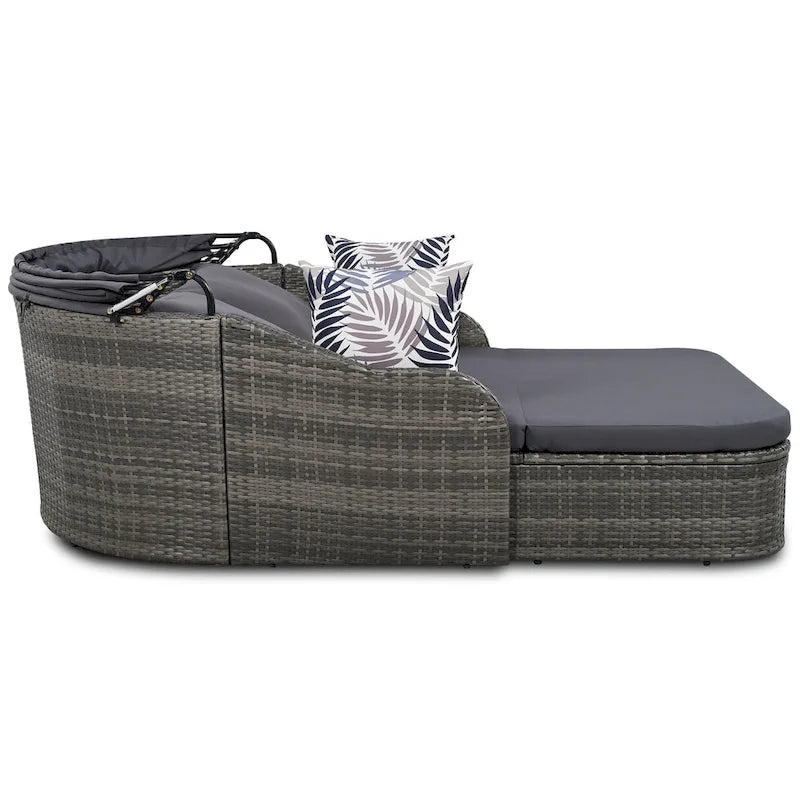 79.9 PE Rattan Daybed Sunbed with Adjustable Canopy