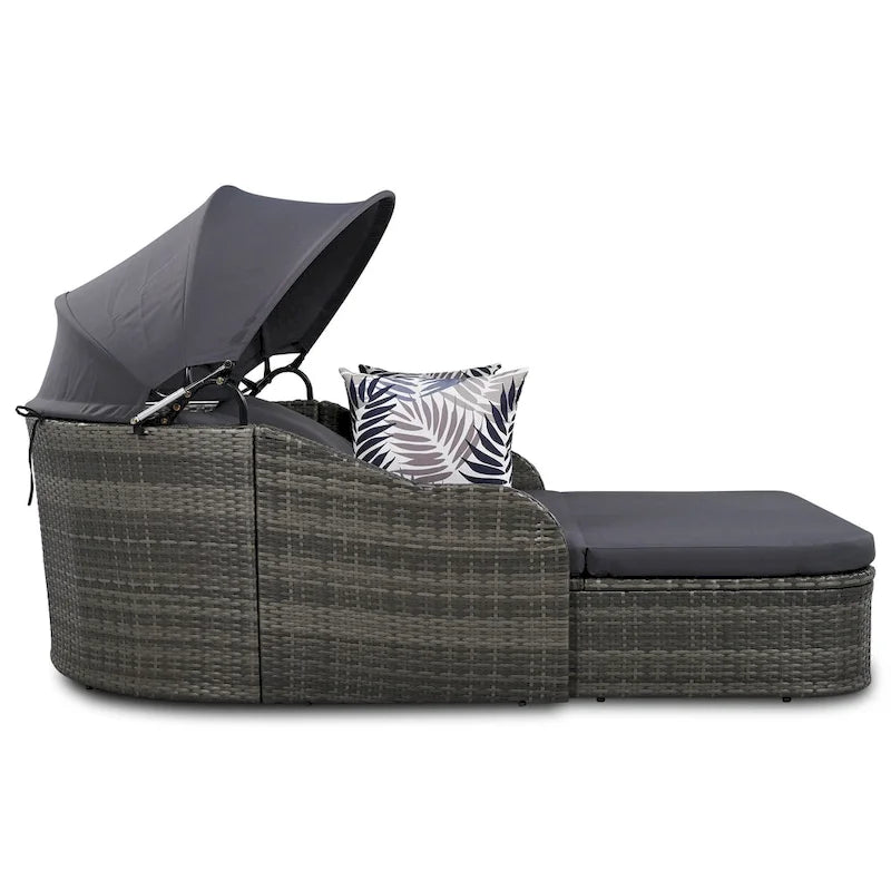 79.9 PE Rattan Daybed Sunbed with Adjustable Canopy
