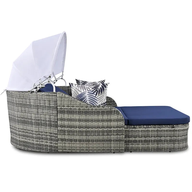 79.9 PE Rattan Daybed Sunbed with Adjustable Canopy