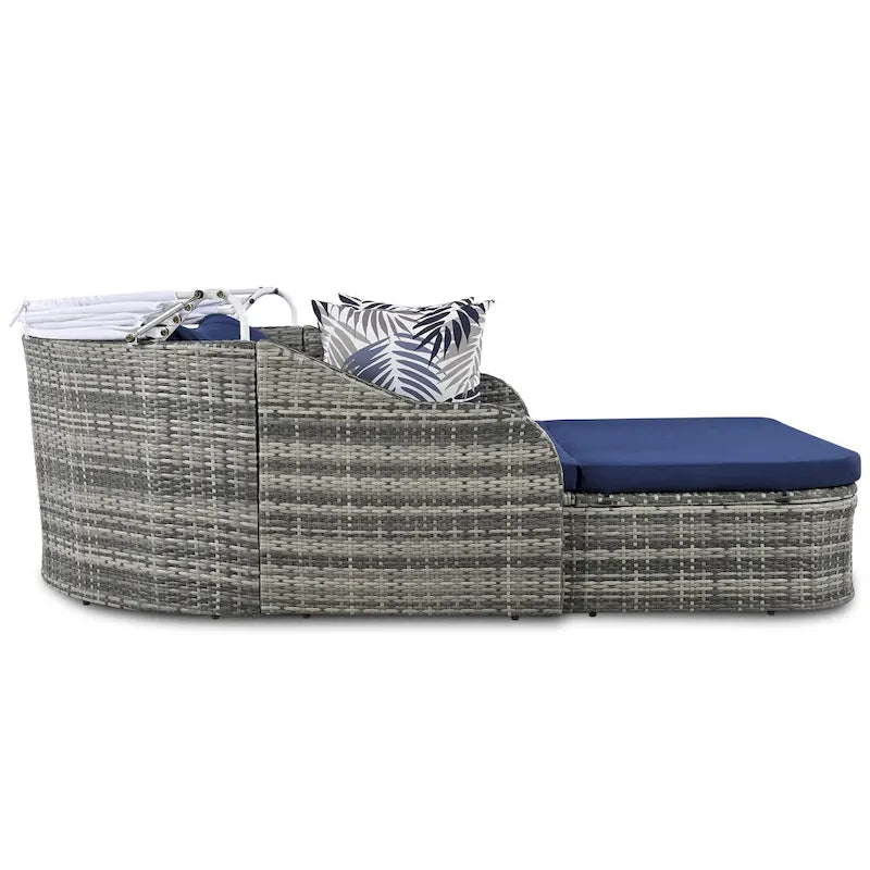 79.9 PE Rattan Daybed Sunbed with Adjustable Canopy