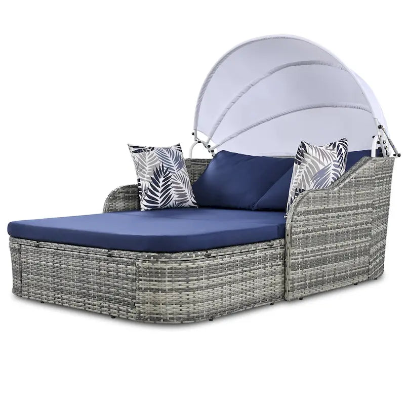 79.9 PE Rattan Daybed Sunbed with Adjustable Canopy