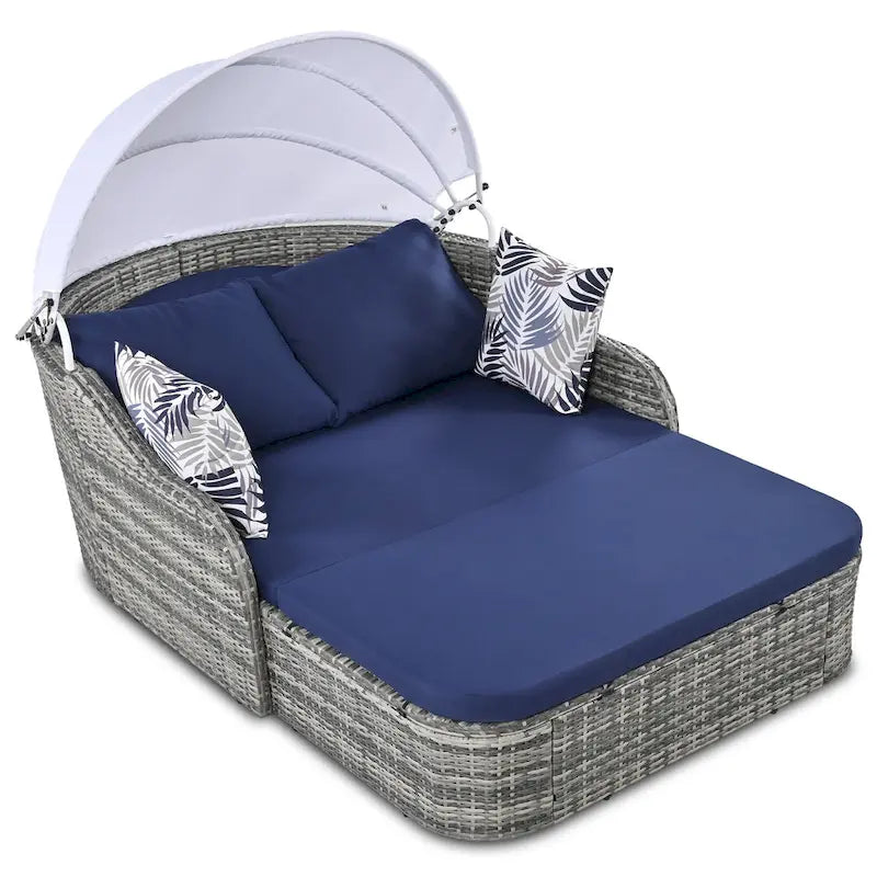 79.9 PE Rattan Daybed Sunbed with Adjustable Canopy
