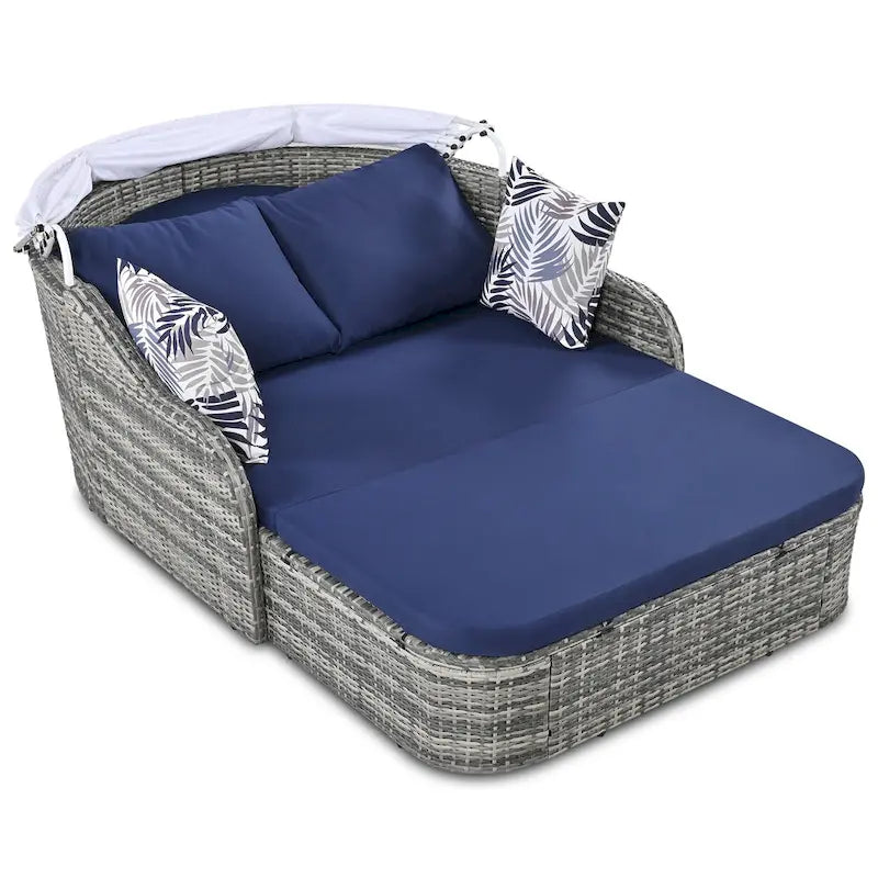 79.9 PE Rattan Daybed Sunbed with Adjustable Canopy