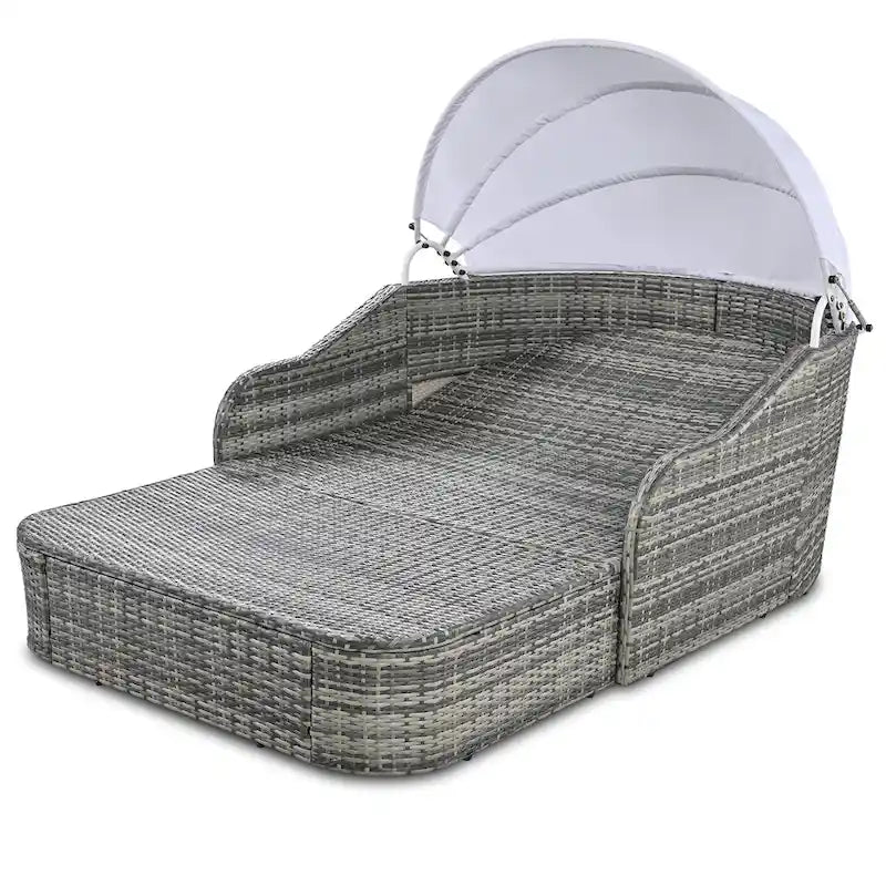 79.9 PE Rattan Daybed Sunbed with Adjustable Canopy