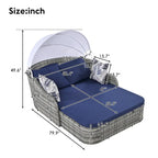 79.9 PE Rattan Daybed Sunbed with Adjustable Canopy