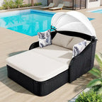 79.9 PE Rattan Daybed Sunbed with Adjustable Canopy