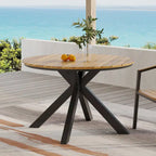 Outdoor Dining Table, Teak Acacia Wood Tabletop and Black Metal Leg