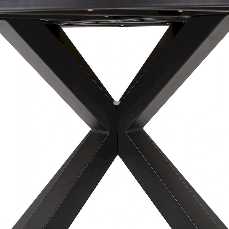 Outdoor Dining Table, Teak Acacia Wood Tabletop and Black Metal Leg