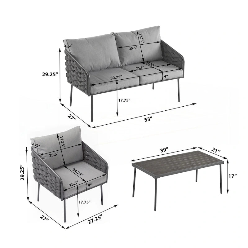 4-Pieces Outdoor Metal Patio Furniture Set
