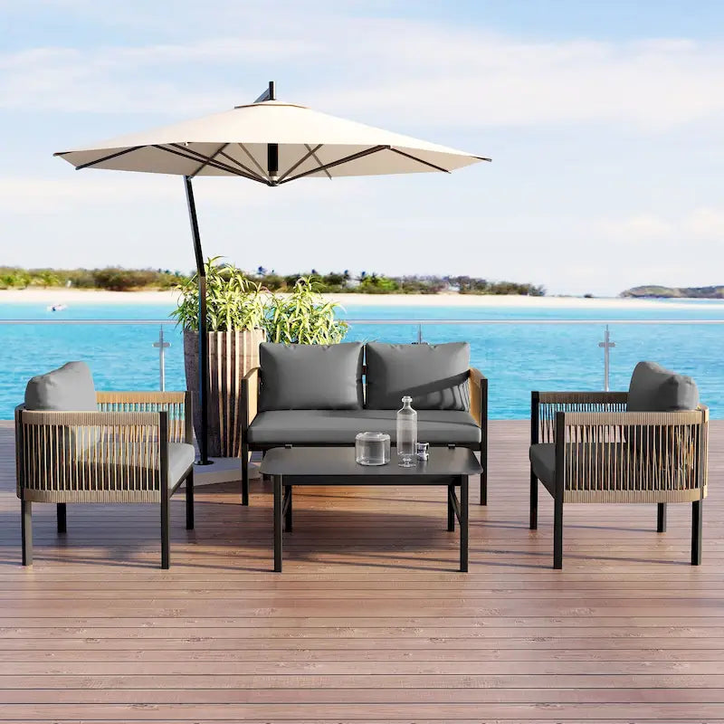 Roomfitters Modern Outdoor Sofa Set with Table, Multi-Person Patio Furniture Set for Garden, Backyard, Balconies