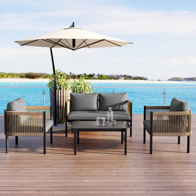 Roomfitters Modern Outdoor Sofa Set with Table, Multi-Person Patio Furniture Set for Garden, Backyard, Balconies
