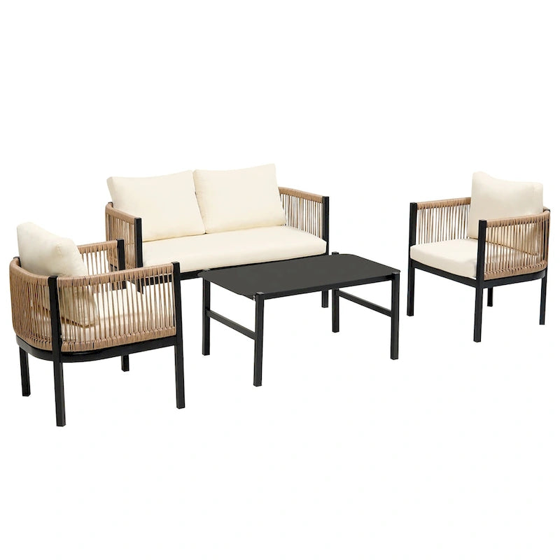 Roomfitters Modern Outdoor Sofa Set with Table, Multi-Person Patio Furniture Set for Garden, Backyard, Balconies
