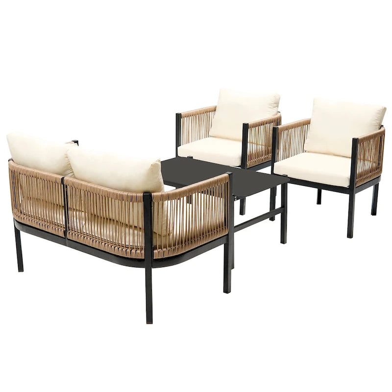 Roomfitters Modern Outdoor Sofa Set with Table, Multi-Person Patio Furniture Set for Garden, Backyard, Balconies