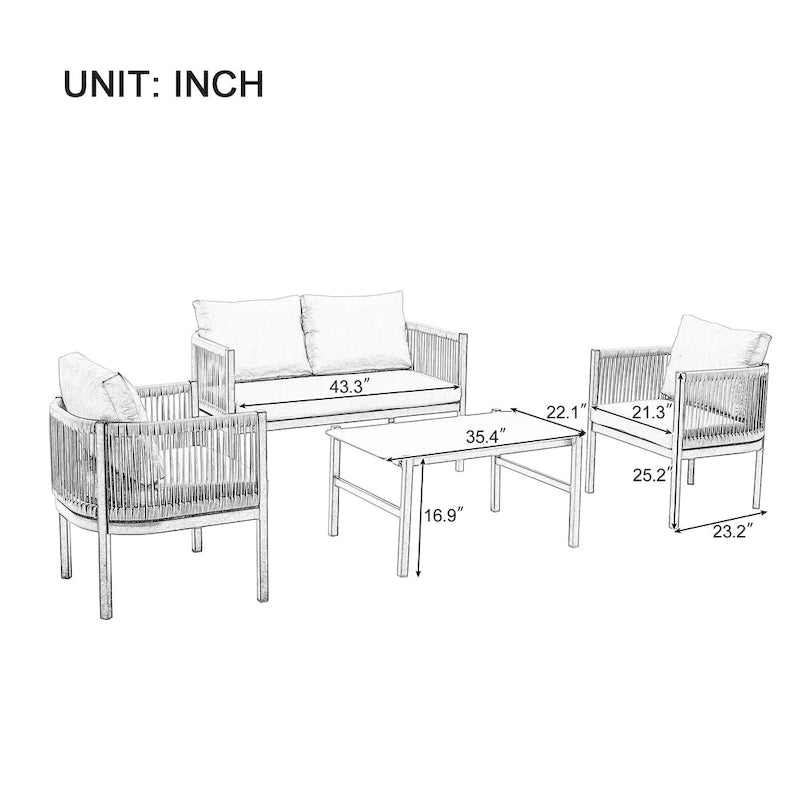 Roomfitters Modern Outdoor Sofa Set with Table, Multi-Person Patio Furniture Set for Garden, Backyard, Balconies