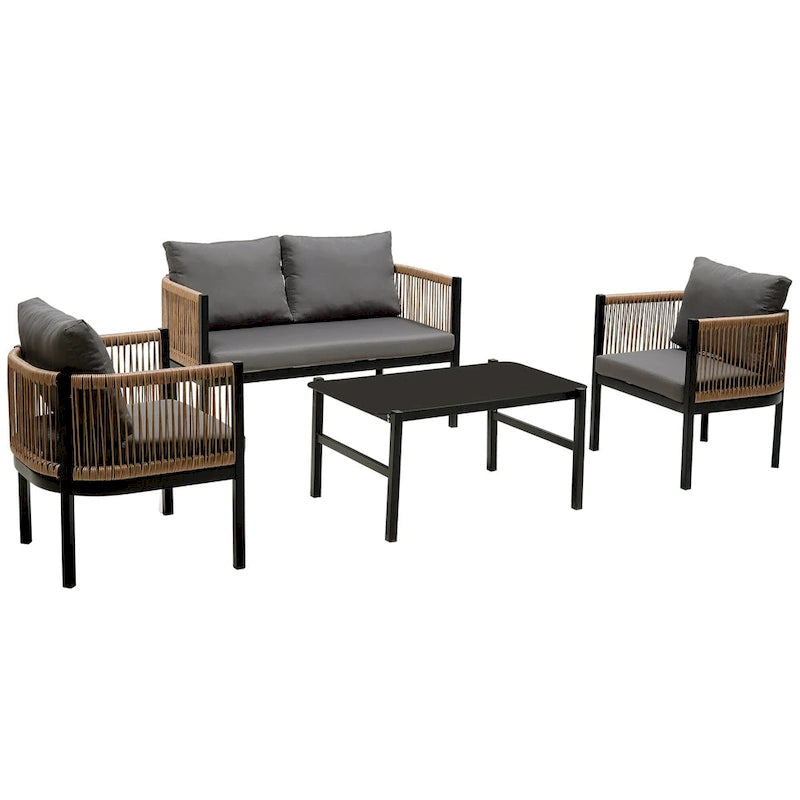 Roomfitters Modern Outdoor Sofa Set with Table, Multi-Person Patio Furniture Set for Garden, Backyard, Balconies