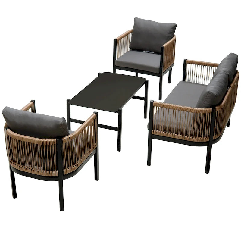 Roomfitters Modern Outdoor Sofa Set with Table, Multi-Person Patio Furniture Set for Garden, Backyard, Balconies