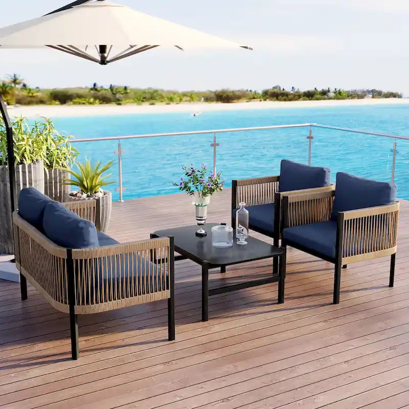 Roomfitters Modern Outdoor Sofa Set with Table, Multi-Person Patio Furniture Set for Garden, Backyard, Balconies
