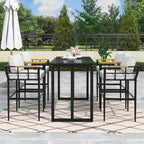 Roomfitters Iron Outdoor Dining Set with Acacia Wood Armrests for Patio, Balcony, Backyard