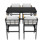 Roomfitters Iron Outdoor Dining Set with Acacia Wood Armrests for Patio, Balcony, Backyard