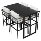 Roomfitters Iron Outdoor Dining Set with Acacia Wood Armrests for Patio, Balcony, Backyard