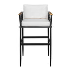 Roomfitters Iron Outdoor Dining Set with Acacia Wood Armrests for Patio, Balcony, Backyard