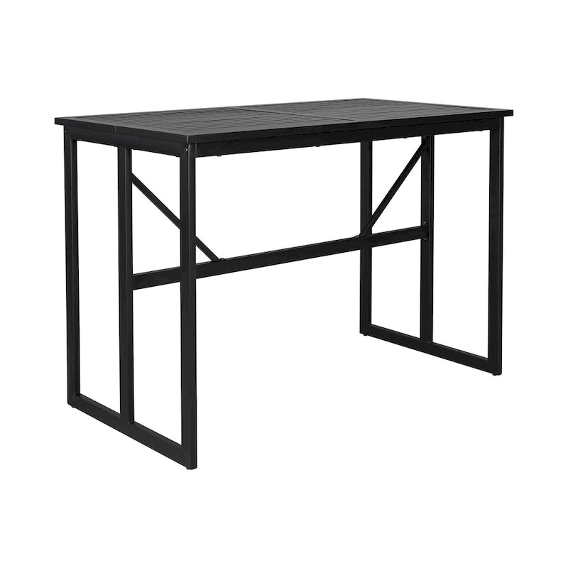 Roomfitters Iron Outdoor Dining Set with Acacia Wood Armrests for Patio, Balcony, Backyard