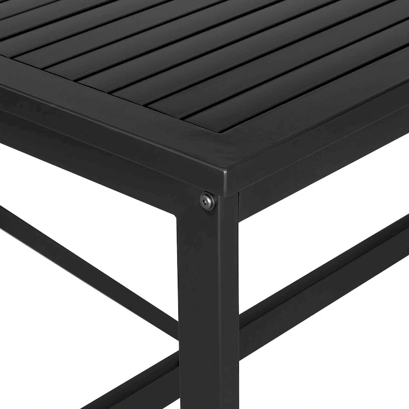 Roomfitters Iron Outdoor Dining Set with Acacia Wood Armrests for Patio, Balcony, Backyard