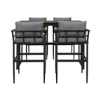 Roomfitters Iron Outdoor Dining Set with Acacia Wood Armrests for Patio, Balcony, Backyard