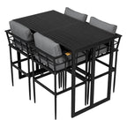 Roomfitters Iron Outdoor Dining Set with Acacia Wood Armrests for Patio, Balcony, Backyard