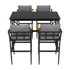 Roomfitters Iron Outdoor Dining Set with Acacia Wood Armrests for Patio, Balcony, Backyard