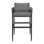 Roomfitters Iron Outdoor Dining Set with Acacia Wood Armrests for Patio, Balcony, Backyard