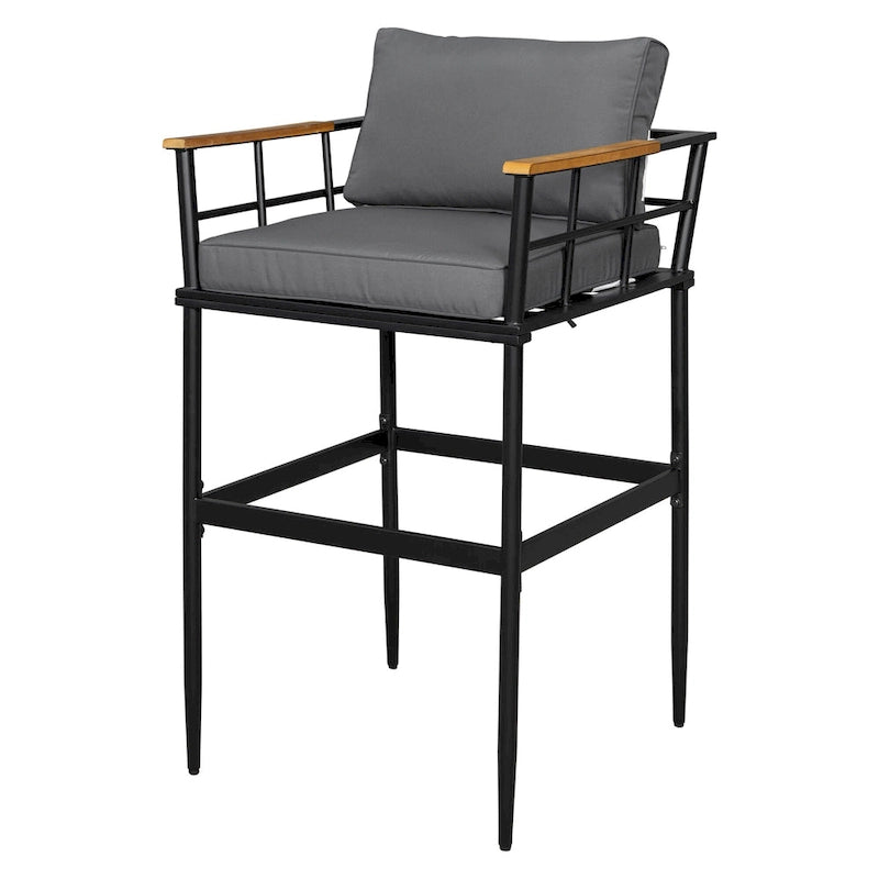 Roomfitters Iron Outdoor Dining Set with Acacia Wood Armrests for Patio, Balcony, Backyard