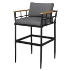 Roomfitters Iron Outdoor Dining Set with Acacia Wood Armrests for Patio, Balcony, Backyard