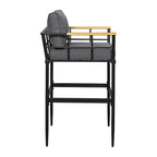 Roomfitters Iron Outdoor Dining Set with Acacia Wood Armrests for Patio, Balcony, Backyard