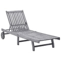 Outdoor Sun Chaise Lounger, Gray Solid Acacia Wood, Casters, 78 Inch
