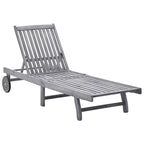 Outdoor Sun Chaise Lounger, Gray Solid Acacia Wood, Casters, 78 Inch