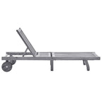 Outdoor Sun Chaise Lounger, Gray Solid Acacia Wood, Casters, 78 Inch