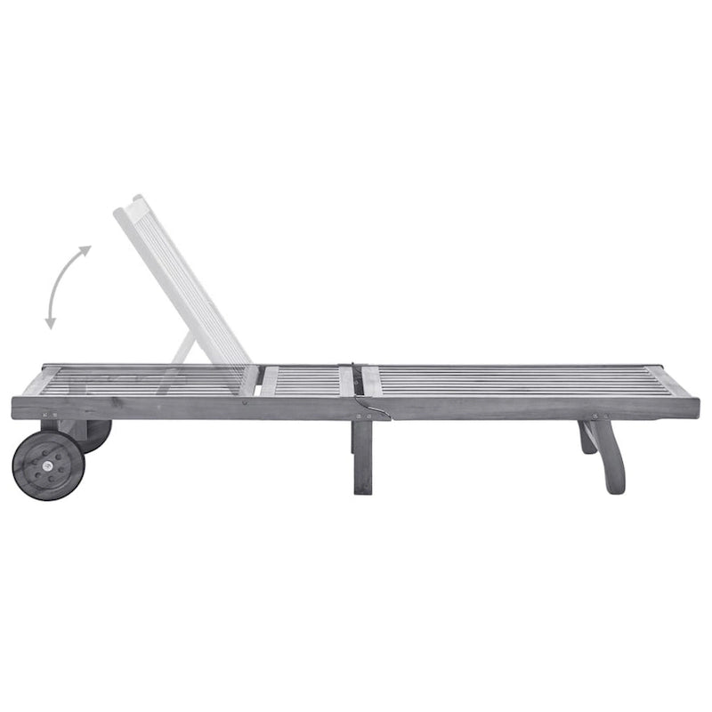 Outdoor Sun Chaise Lounger, Gray Solid Acacia Wood, Casters, 78 Inch